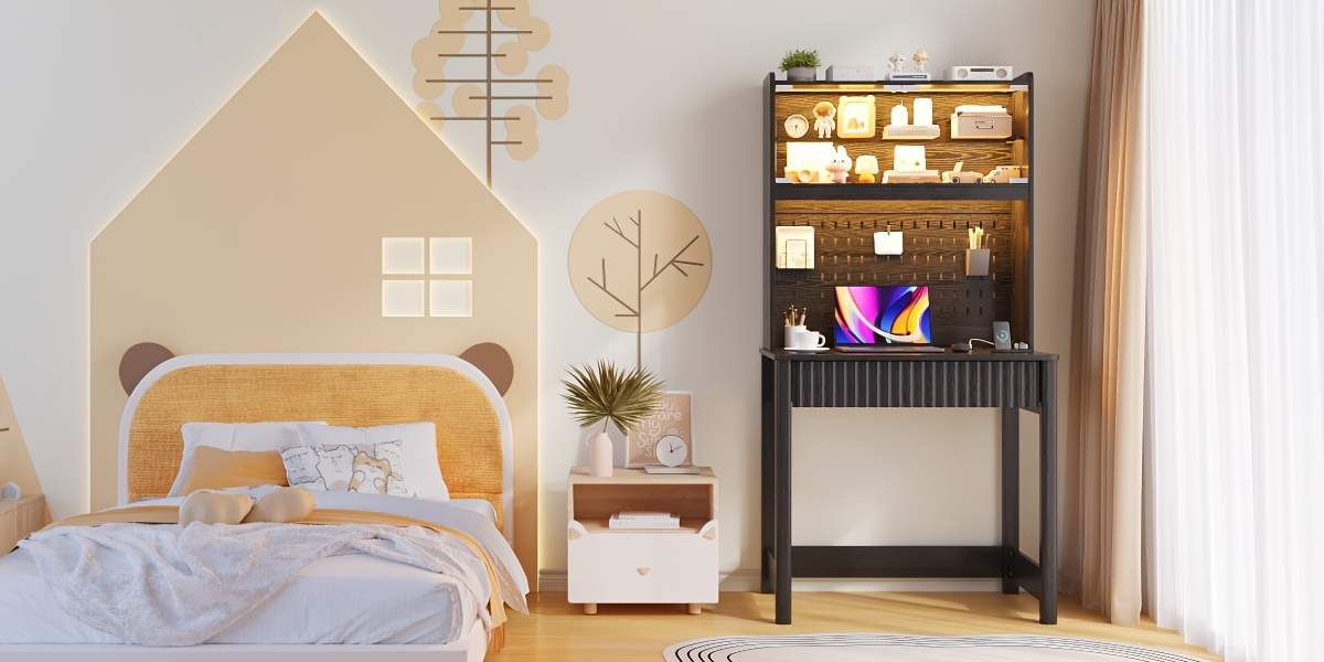 HWB Modern Computer Desk with Pegboard, 64