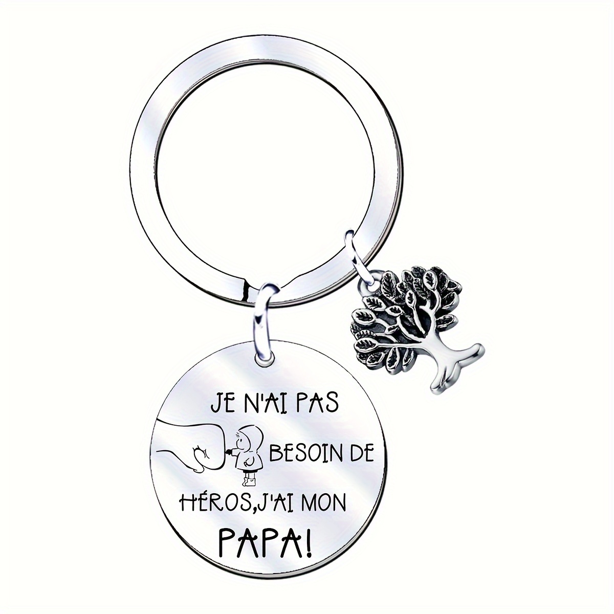

1pc Father's Day Keychain Gift, "je N'ai Pas Besoin De Héros, J'ai Mon Papa!" Engraved Stainless Steel With Tree And Dog Charms, Ideal Gift For Dad On Birthday