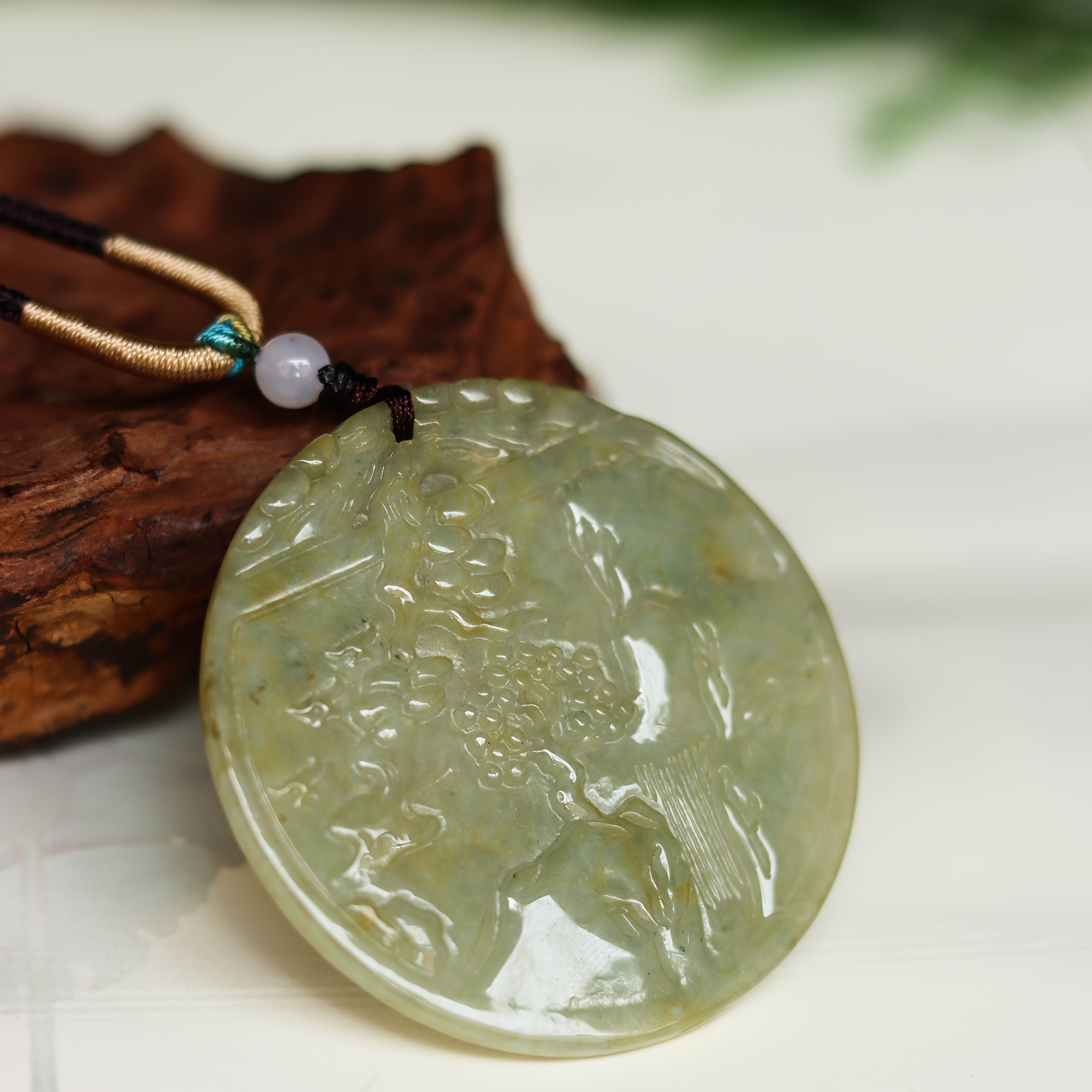 Natural Stone Mountain Pendant with Adjustable Rope Necklace