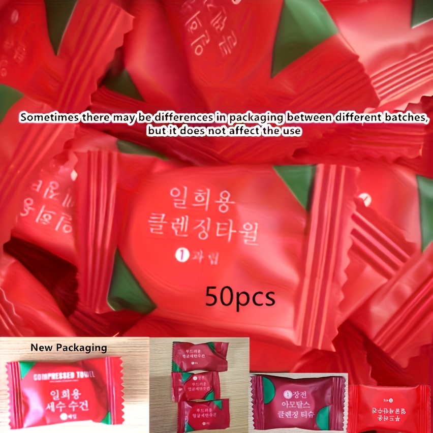 Image of 20/50pcs Disposable Compressed Towel, Travel Portable Package Face Towel, Female Portable Pure Thickened Candy Cleansing Towel, Compressed Small Square Towel