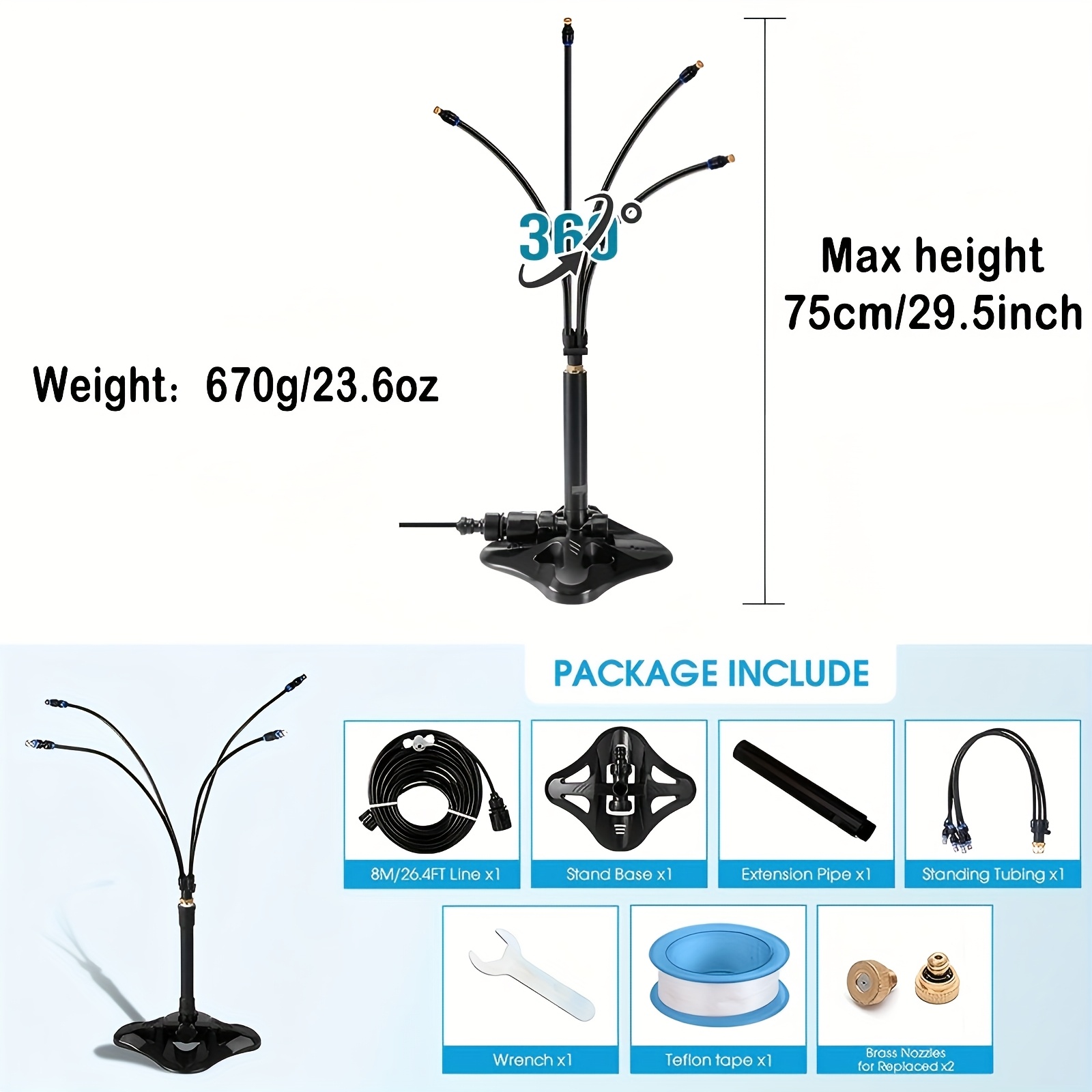 Image of -inch Portable Standing Misting Device - No Power Required! Ideal For Cooling Outdoor Spaces Like Patios, Decks, And Backyards. Water Misting System For Immediate And