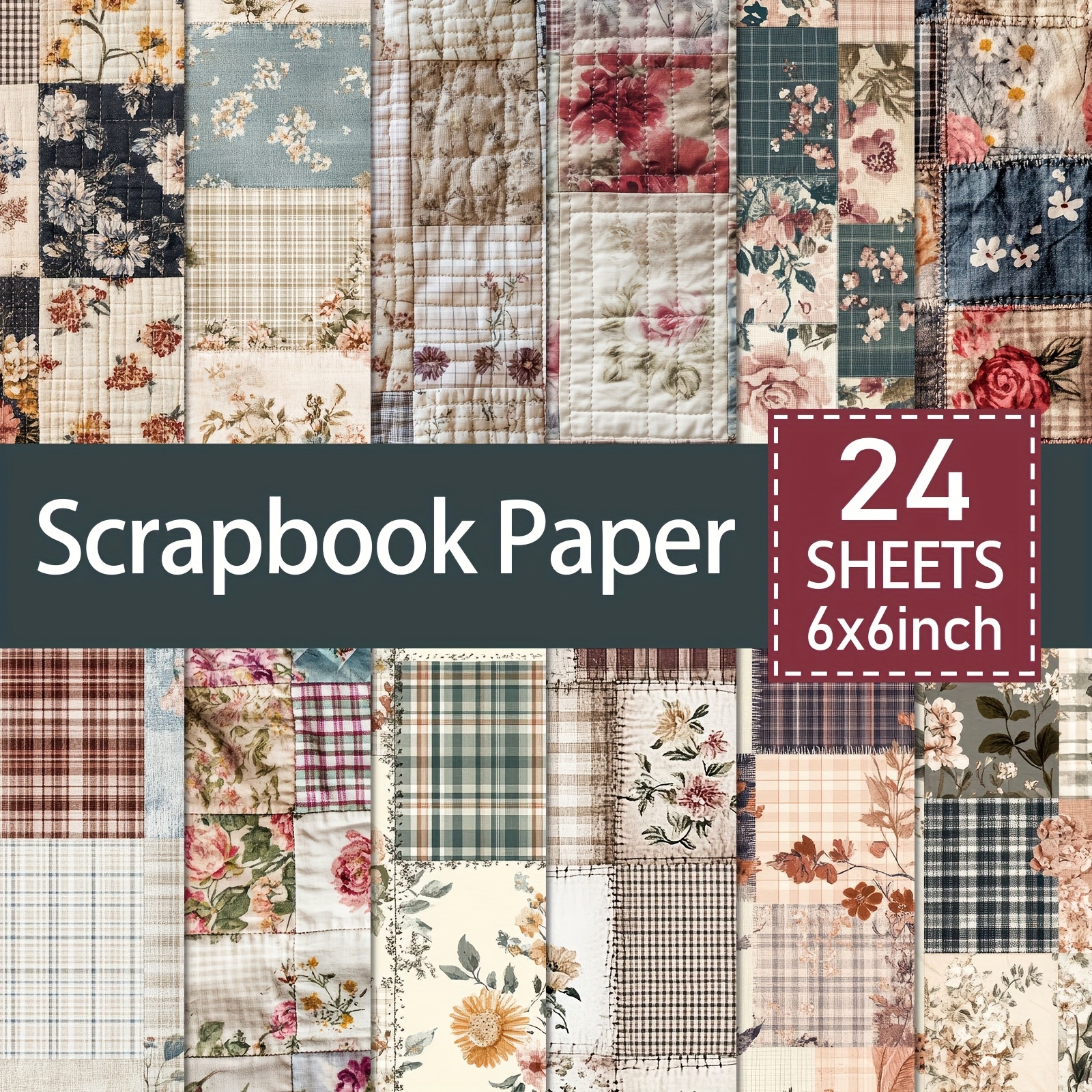 TEMU 24 Sheets Vintage Cowhide Patches Scrapbook Paper Pad - 6x6 Inch Vintage Patches Craft Cardstock, Decoration Scrapbooking, Birthday Gift Paper
