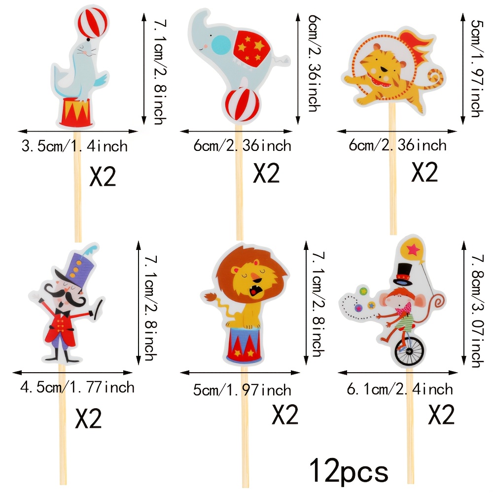 Image of 12 Carnival-themed Cupcake Decorations Featuring Hot Air Balloons, Circus Elements, And For Boys And Girls, Perfect For Party Supplies