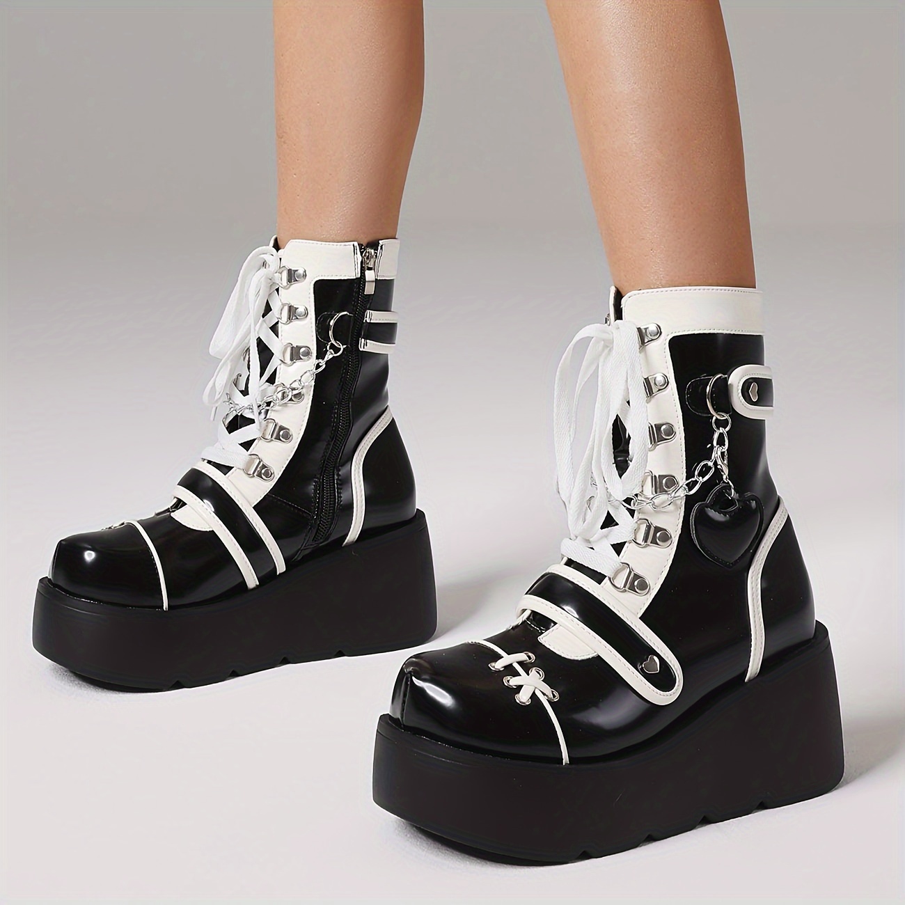 

Fashion Women's Ankle Boots Love & Chain Wedge Heel Platform Round Toe Goth Punk Women's Mid-calf Boots