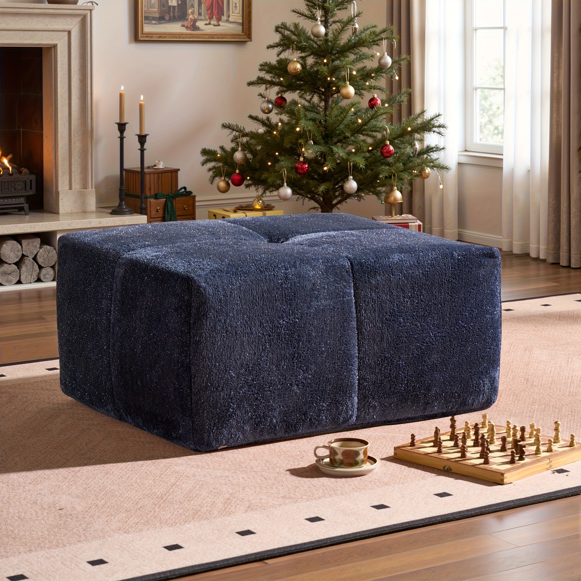 [Ottoman| 2 Fabric Options -Faux Suede/Velvet Silver Fiber Fabric] Oversized Sectional Sofa Part: Ottoman - Can Be Combined Into Luxurious Couch For Living Room, Use For A Coffee Table Or A Single Bench, Spacious Seating For Family And Friends