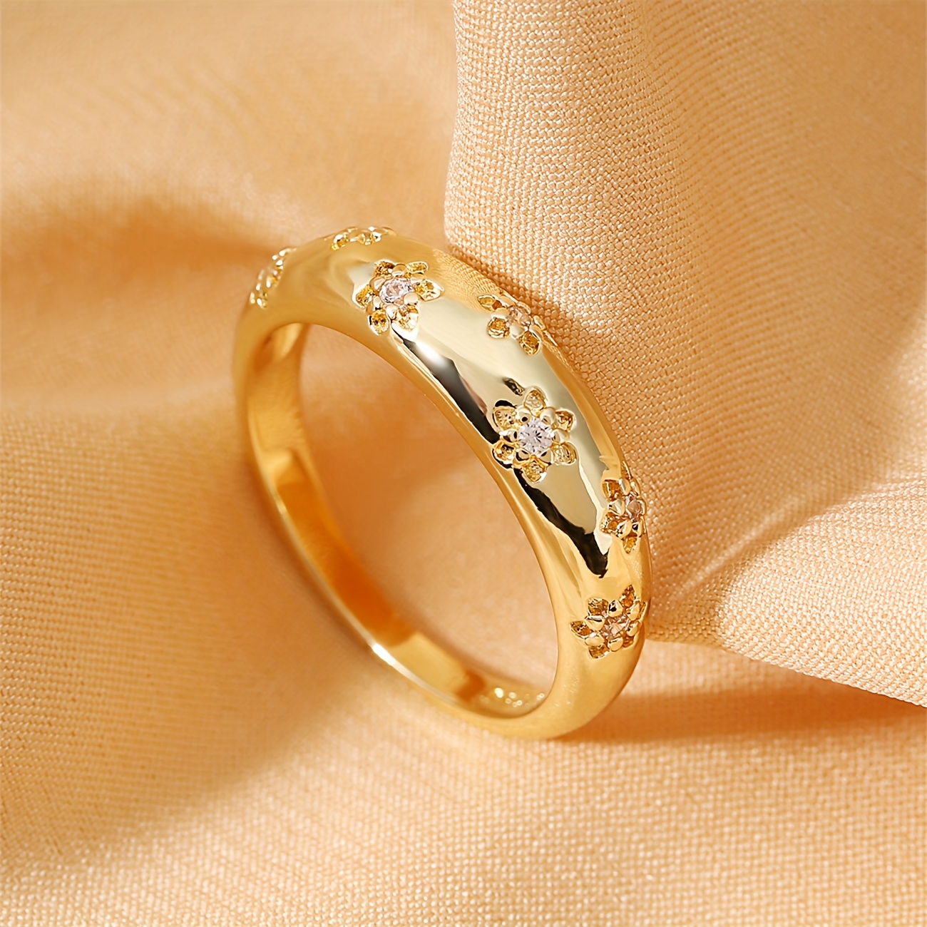 Copper Zirconia Ring - Floral Golden & Silvery Plated