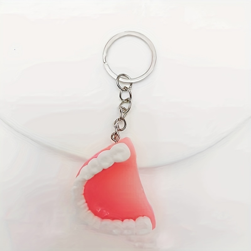 Creative Funny Simulation Fake Tooth Keychain Punk Colorful Denture Pendant Bag Hanging Additions Car Key Holder