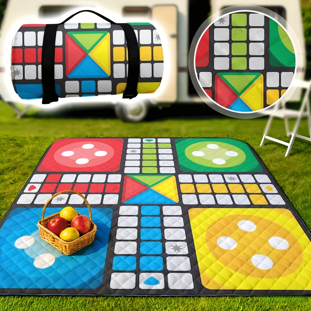 TEMU 1 pieza Mesa de juego de mesa Ludo grande para todas , tapete de pícnic portátil extragrande con tablero de Ludo, reverso de tela recubierta y