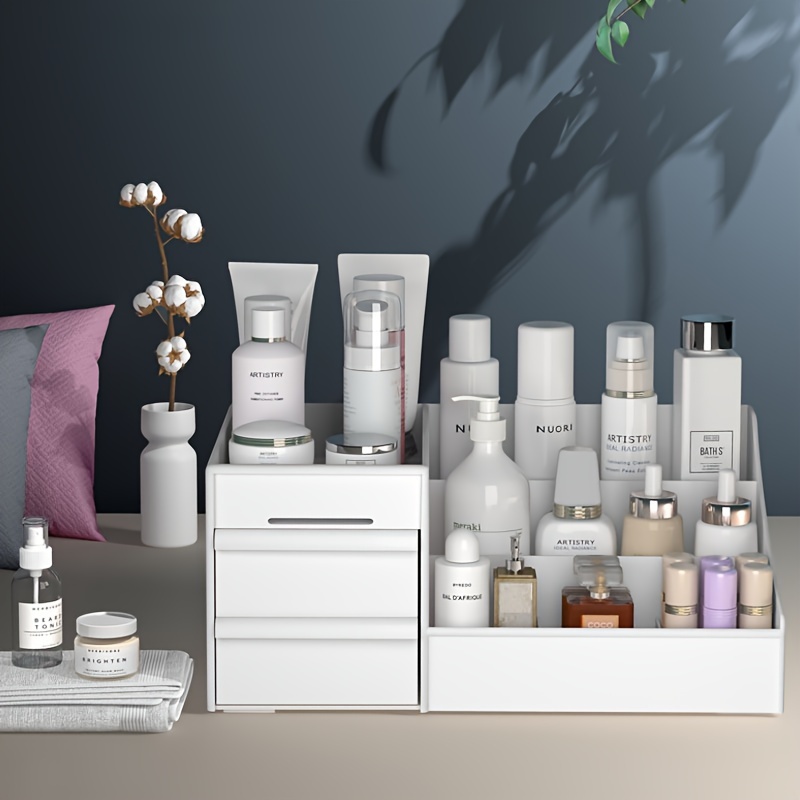 expandable cosmetic organizer box white plastic with drawer multifunctional storage for bathroom vanity desk and dresser essentials details 5
