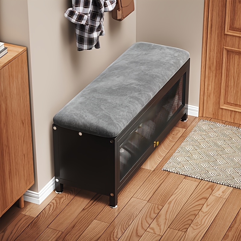 Shoe Changing Stool with Shoe Rack, Soft Stool, Shoe Cabinet/shoe Changing Stool That Can Hold Multiple Pairs of Shoes, Elegant Entryway Shoe Cabinet, Shoe Storage Solution, Carbon Steel Storage Stool, Black/cream White, for Home Entrance Passages
