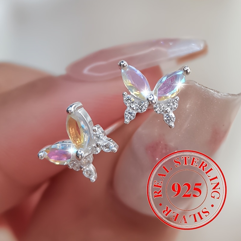 

925 Sterling Silver Hypoallergenic Colored Zirconia Stud Earrings For Women (jewelry 0.9g 0.032oz)