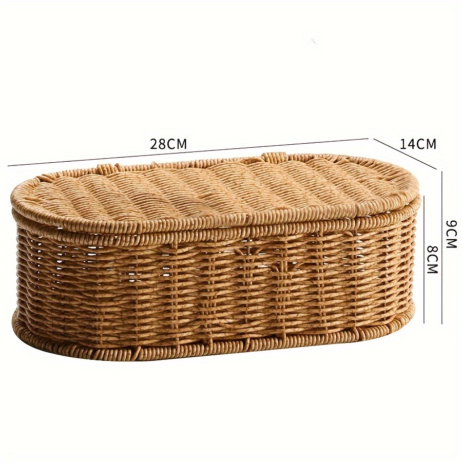 Hand-woven Oval Storage Box Red Wine Gift Box Desktop Small Object Sorting Basket With Lid Dustproof Sturdy And Non-deformable Storage Chopsticks Spoon Storage, Shelf Baskets