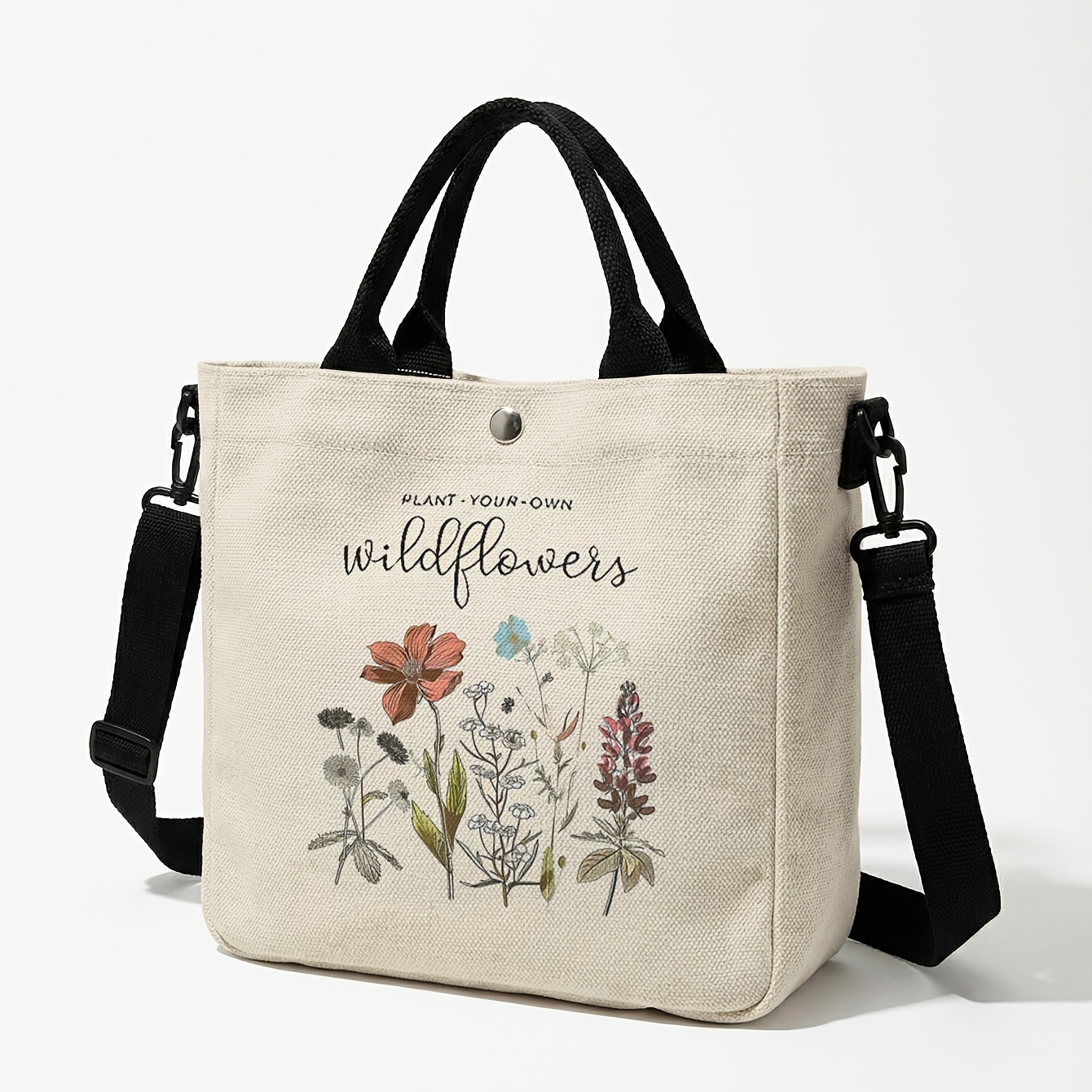 TEMU Floral Pattern + Wildflowers 2d Print Small Handbag, Wear-resistant + Adjustable Shoulder Strap + Snap Closure | Fits Phone/wallet | Switch