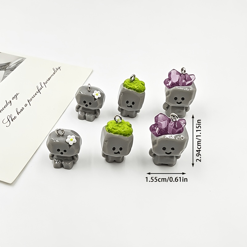 TEMU 6pcs Random Assorted Cute Stone Figure Resin Pendants, Suitable For Making, Accessories, Earrings, Necklaces, And Bag Making