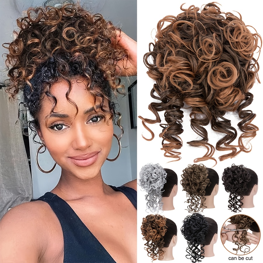 afro puff drawstring ponytail extensions short   scrunchie messy bun pony tail hair piece extra thick wavy pony tails synthetic soft pineapple updo hairpiece 8inch 20  blonde brown gray ombre for christmas   use details 0