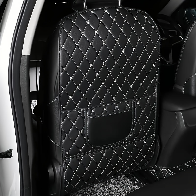 TEMU 1pc Premium Leather Car Seat Back Protector - Anti-pry & Dirt-resistant Cover With Storage Pocket, Essential Auto Interior Accessory