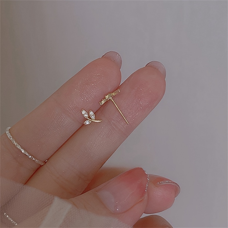 Brass Olive Branch Earrings with Synthetic Cubic Zirconia