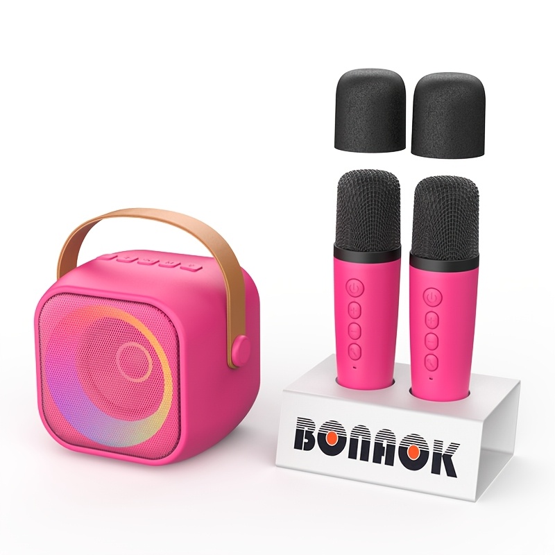 TEMU Machine de karaoké avec 2 microphones fil pour adultes, enceinte de karaoké portable avec lumières de fête, cadeaux d'anniversaire de Noël, fête