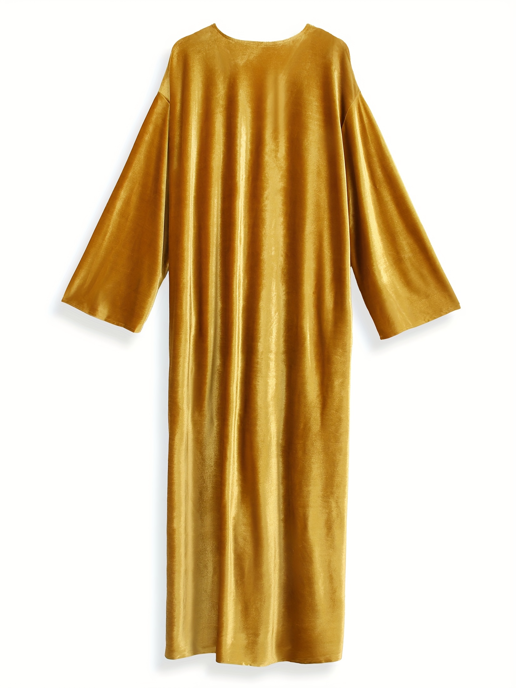golden embroidered long sleeve kaftan dress elegant - Temu