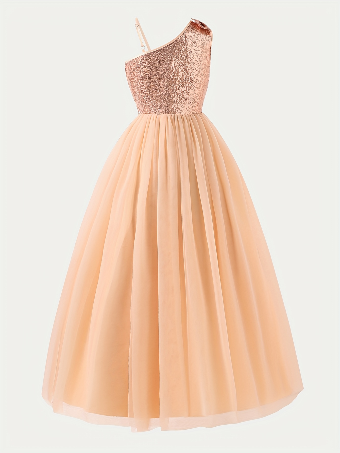 elegant sequined one shoulder formal gown young girls teen - Temu Mauritius