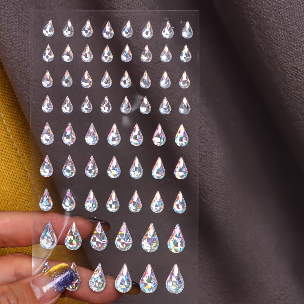 TEMU 65pcs Colorful Teardrop, -shaped Rhinestone Stickers, Self-adhesive Face Decals, Glue-free Easy-to-apply Backing, Assorted Size Gems, Use, Diy