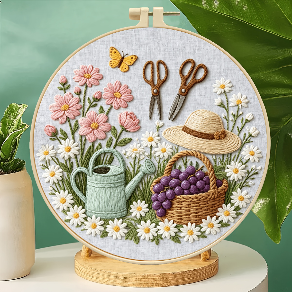 TEMU 1 Set (full) Love Complete Diy Embroidery Kit Suitable For Adult Beginners With Hoop, Needles, Threads & Pre-printed Landscape Hoop Frame -