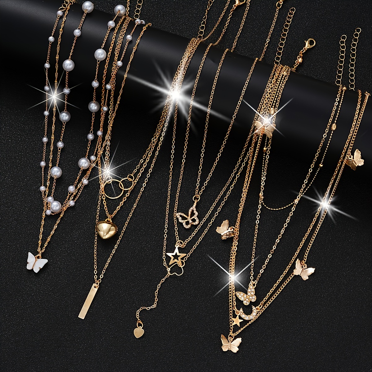 

11- Set & Layered Pendant Necklaces , Rhinestones & - Zinc Alloy For Women, No Plating - For & Gifting