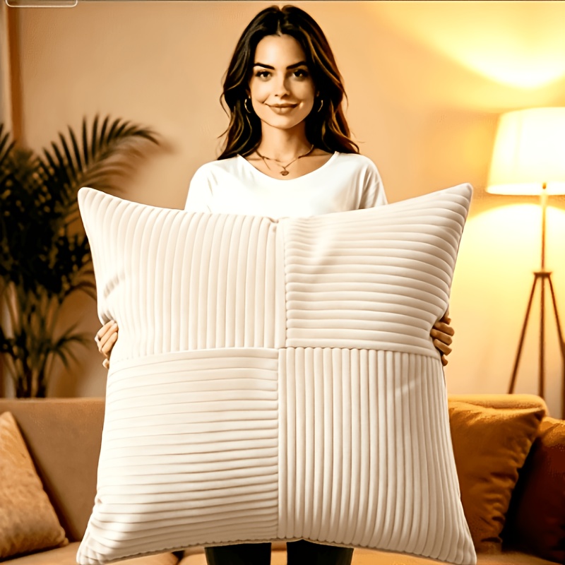 TEMU Corduroy Square Large Pillow Cover - Cross- Design - Zipper Closure - Machine Washable - For Living Room Decoration - Valentine's Day,