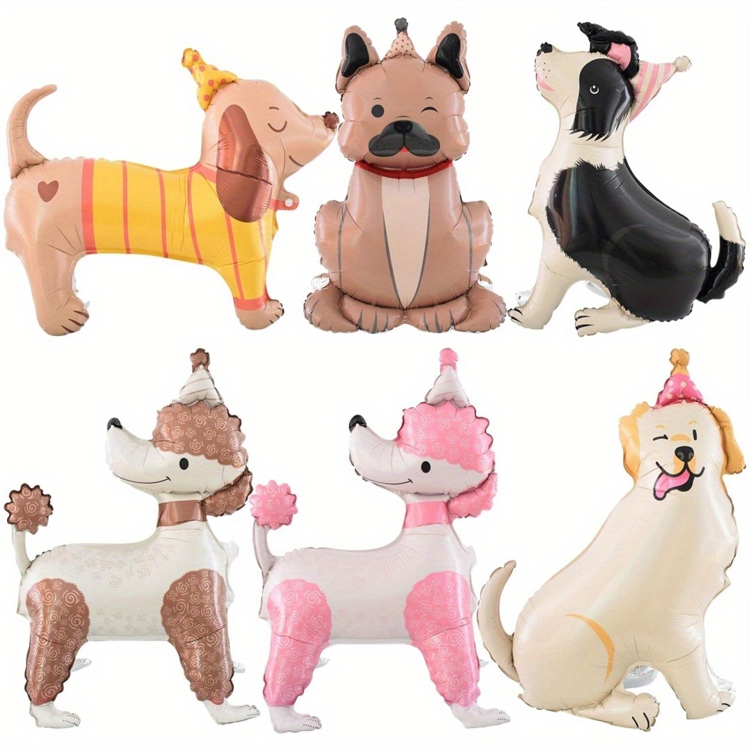 Image of 6pcs Dog Balloons Pet Dog Birthday Party Decorations Supplies Cute Puppy Foil Animal Balloons Poodle Dachshund Decor For Shower