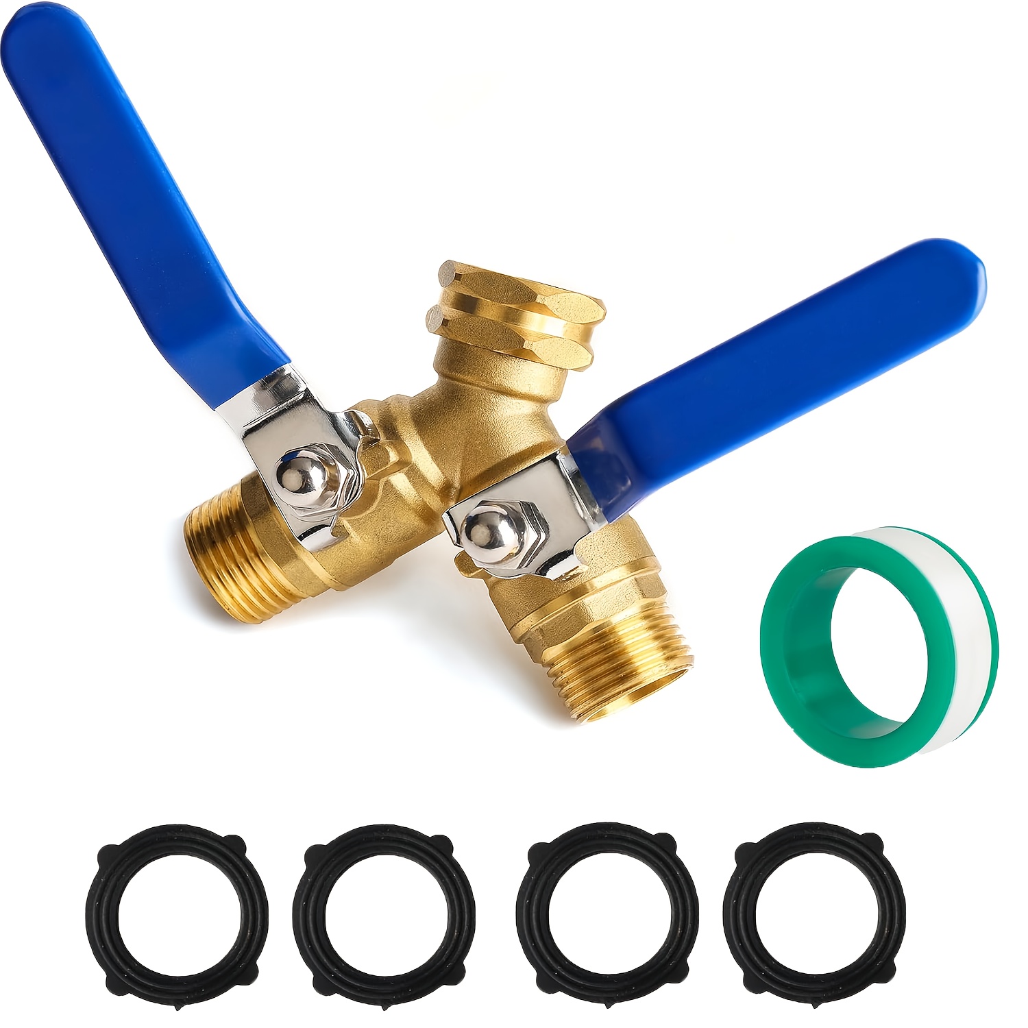 TEMU Heavy-duty 2-way Garden Hose Splitter With Brass & Long Handle - Outdoor Hose Bib/shut-off Valve, Spigot Adapter For Lawn, Driveway, Washing