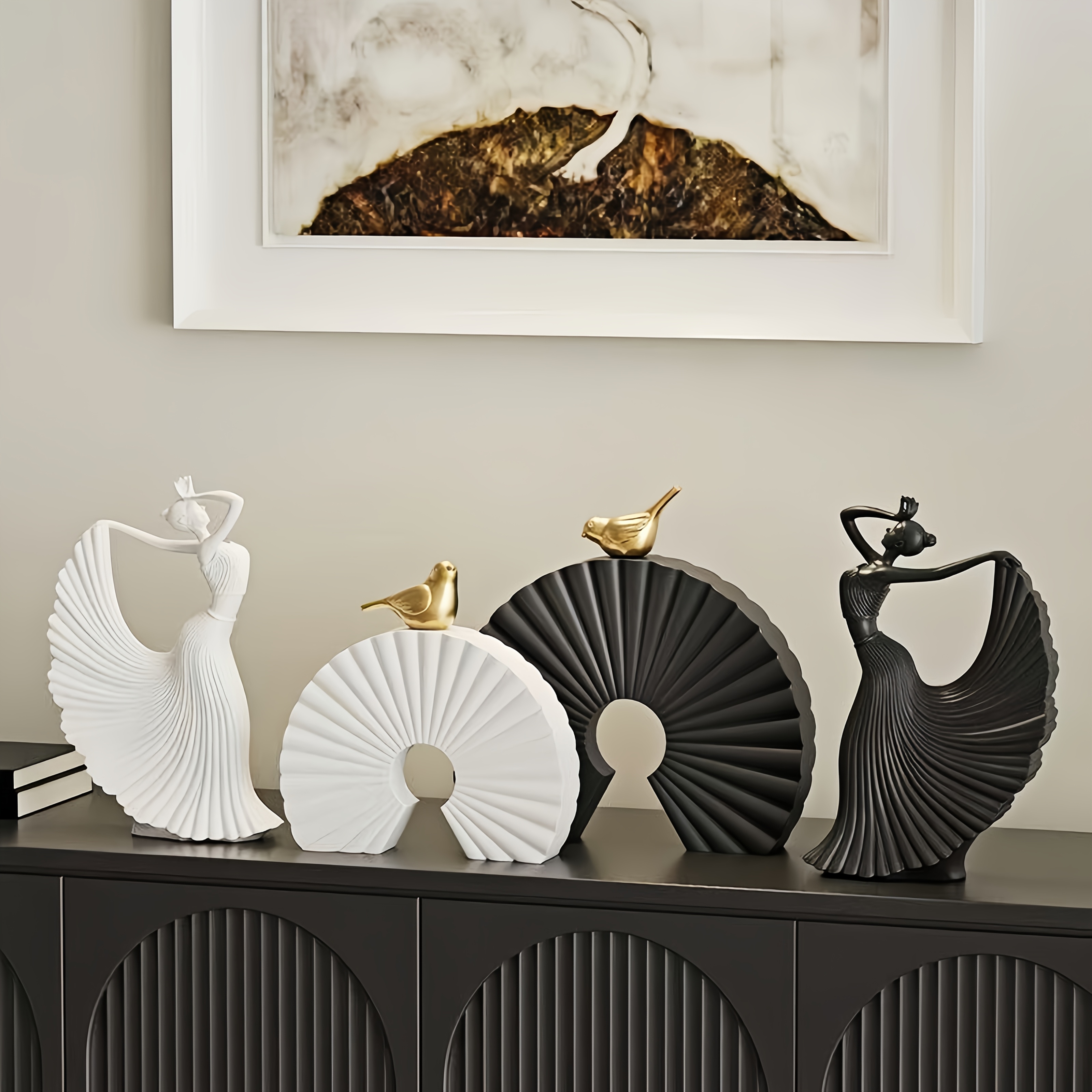 1pc Abstract Dancer Figurine, Resin Art Sculpture, Modern Minimalist Home Decor, Black/White, for Living Room Bedroom Office, Aesthetic Tabletop Ornament