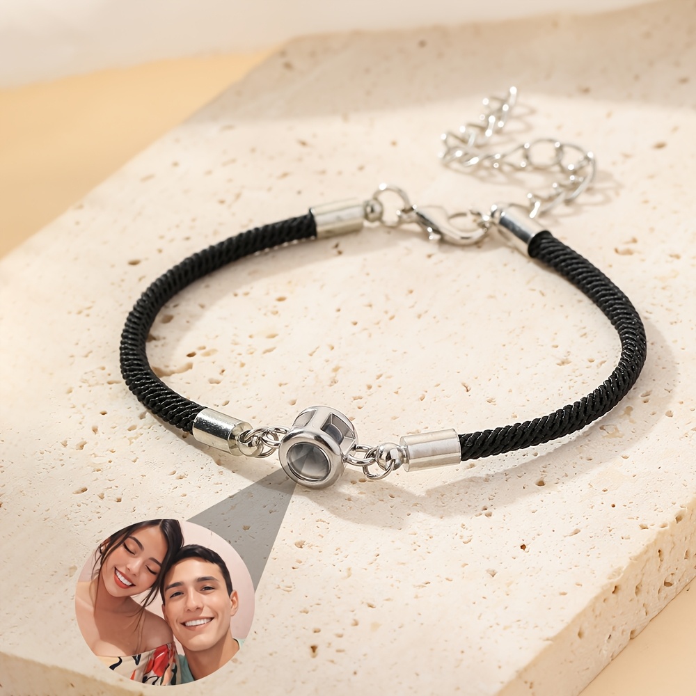 TEMU Custom Color Projection Photo Bracelet • 304l Stainless Steel Vacuum Electroplated • Hollow-out Pendant • Personalized Projection • Soft Nylon