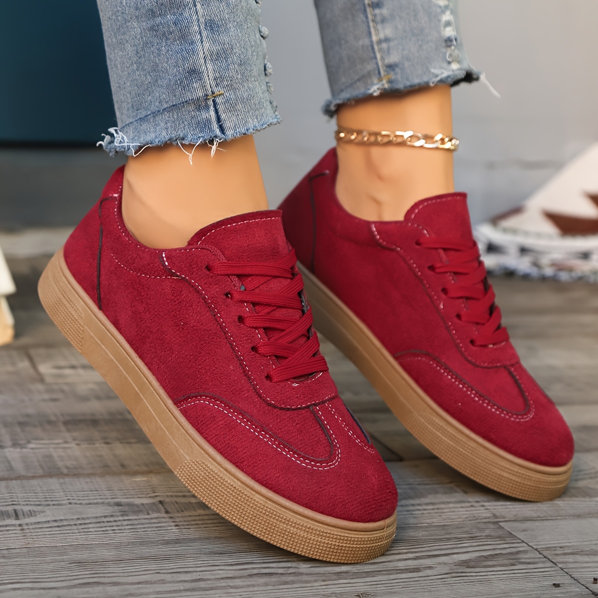 TEMU Women's Fashion Casual Shoes - Vintage Flat Shoes With A Vibrant Red Surface That Looks Festive And Highlights Its Beauty. A Versatile Pair That