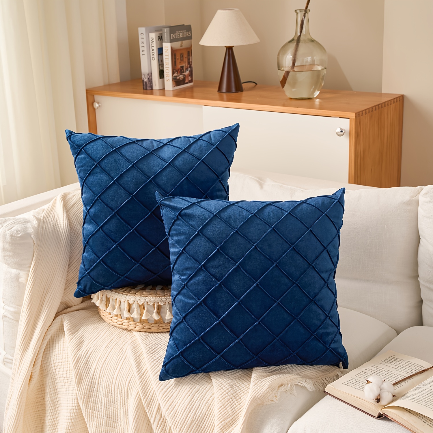 Set 2 Plush Square Throw Pillow Covers Home