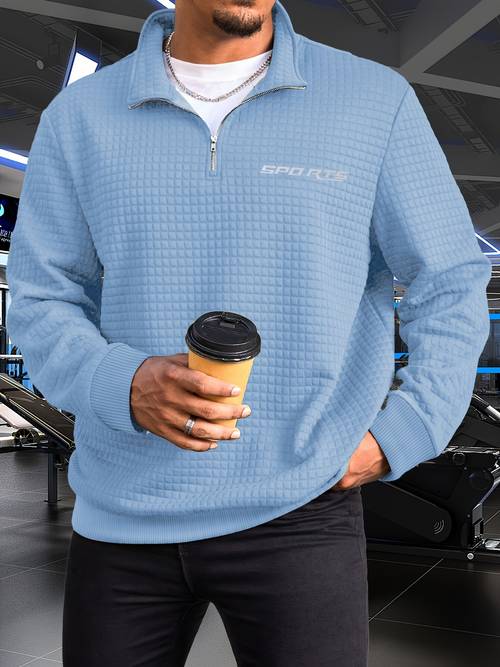 Artikelbild herren herbst/winter casual sport stehkragen halb-reißverschluss pullover waffel langarm sweatshirt