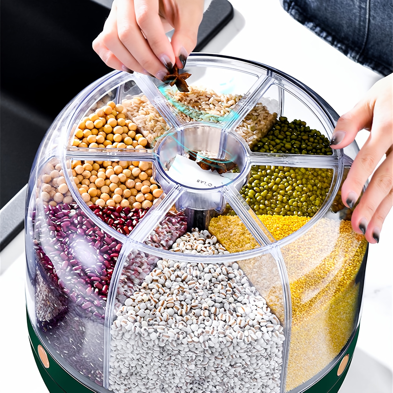 Hfyihgf Rice Container Rice Dispenser 6 Grids Grain Dispenser Rotating