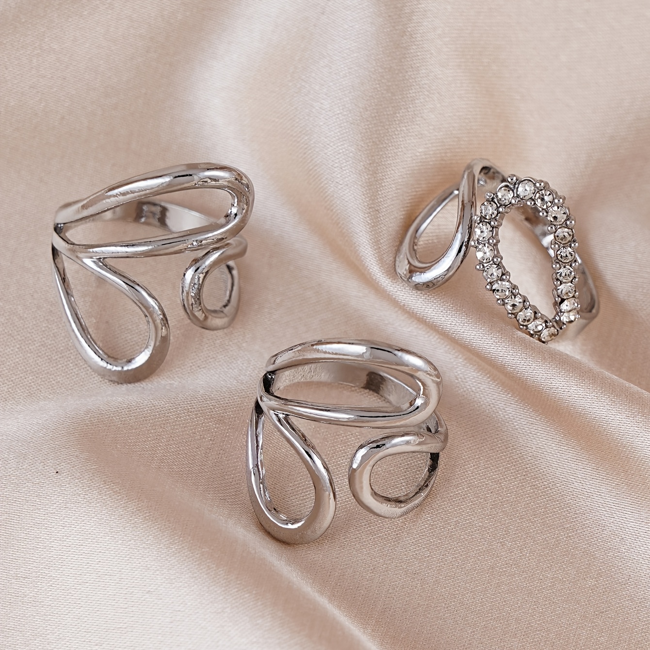 TEMU 3er-Set minimalistischer, glänzender, durchbrochener Ring mit Schmetterlingsdesign, verstellbarer Ring im Hip-Hop--Style für Freizeitkleidung,