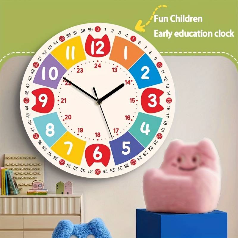 Horloge Murale Ronde Silencieuse - Décoration Chambre Enfant, 25 Cm | Facile à Installer, Design Coloré