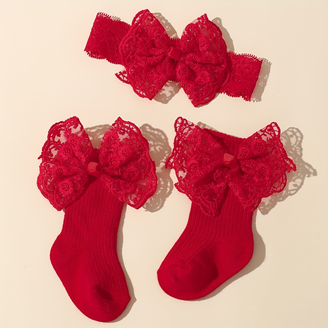 Image of A Set Of Baby Socks With Lace Big Bows For Spring And Autumn, Perfect For Little Princesses.