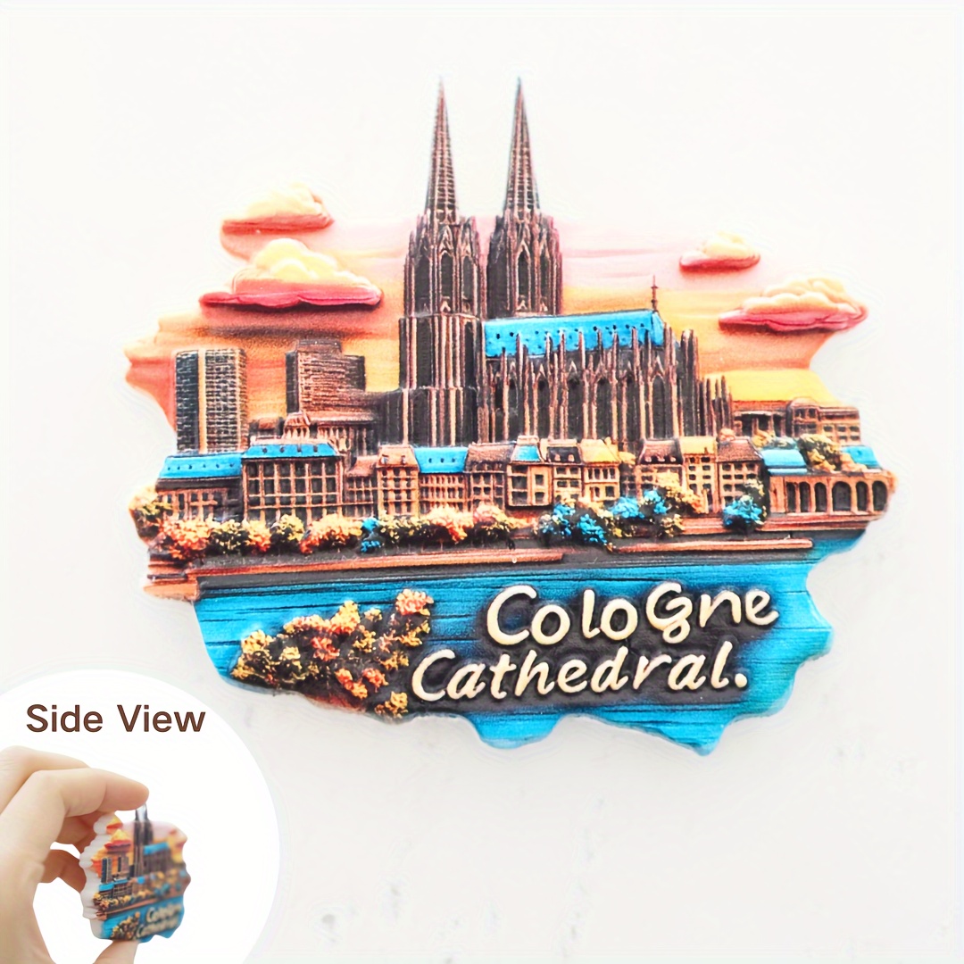 Image of 1pc, German Cologne Cathedral Magnet, Colorful Octagonal Mica Kitchen Decor, Photo Magnet For Fridge, Home & Kitchen Decor