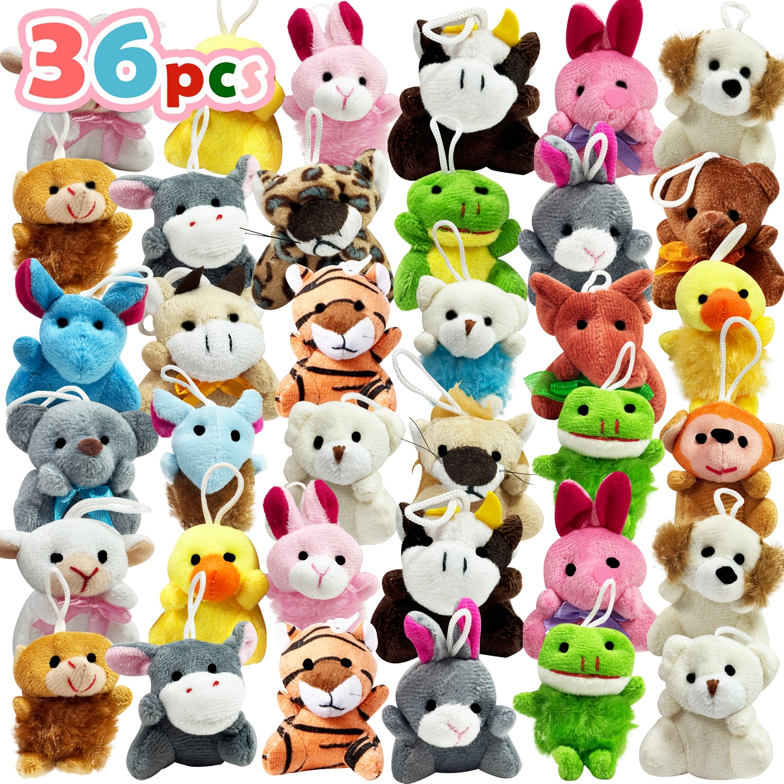 TEMU 36pcs Mini Animal Plush Toy Assortment (random Color 36 Units), Animals Keychain Decoration For Kids, Small Novelty Toys Stuffed Animal Bulk For