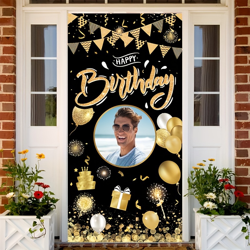 

Customizable Birthday Door Banner - 34.6x70.8" Black & Golden, Personalize With Your Photo For Indoor/outdoor Decor, Parties & Photo Booths