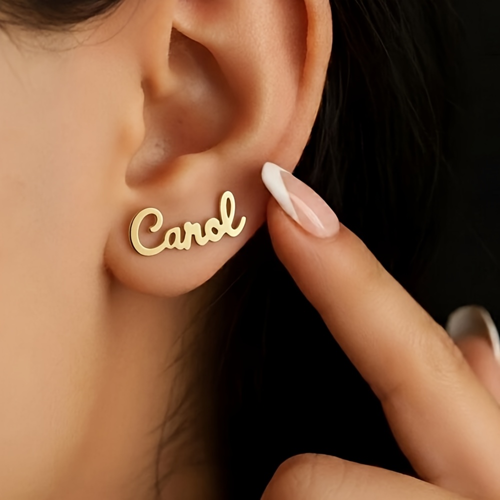 TEMU Orecchini personalizzati in acciaio inossidabile con , piccoli orecchini a perno con personalizzato, orecchini minimalisti con targa, regalo di