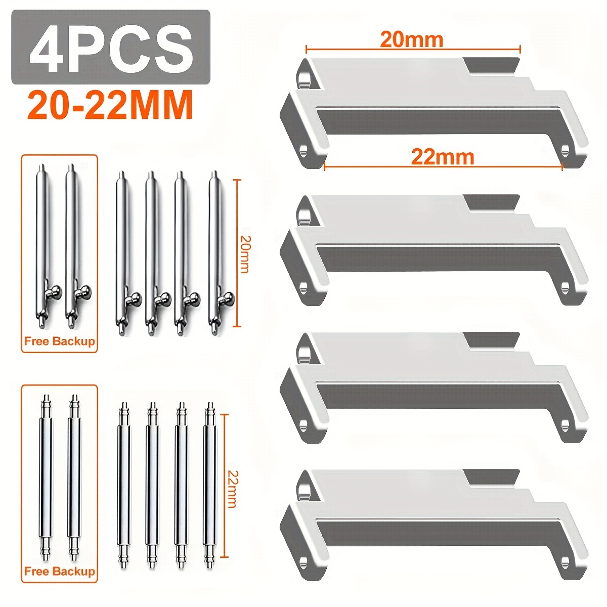 4pcs 18-20mm 20-22mm 22-22mm Watch Straps Connectors For Galaxy Watch 7 6 5 4 Active 2 Gear S3 Quick Release Pins Adapter For Huawei 3 4 5 Pro For Band Spring Bars Accessories