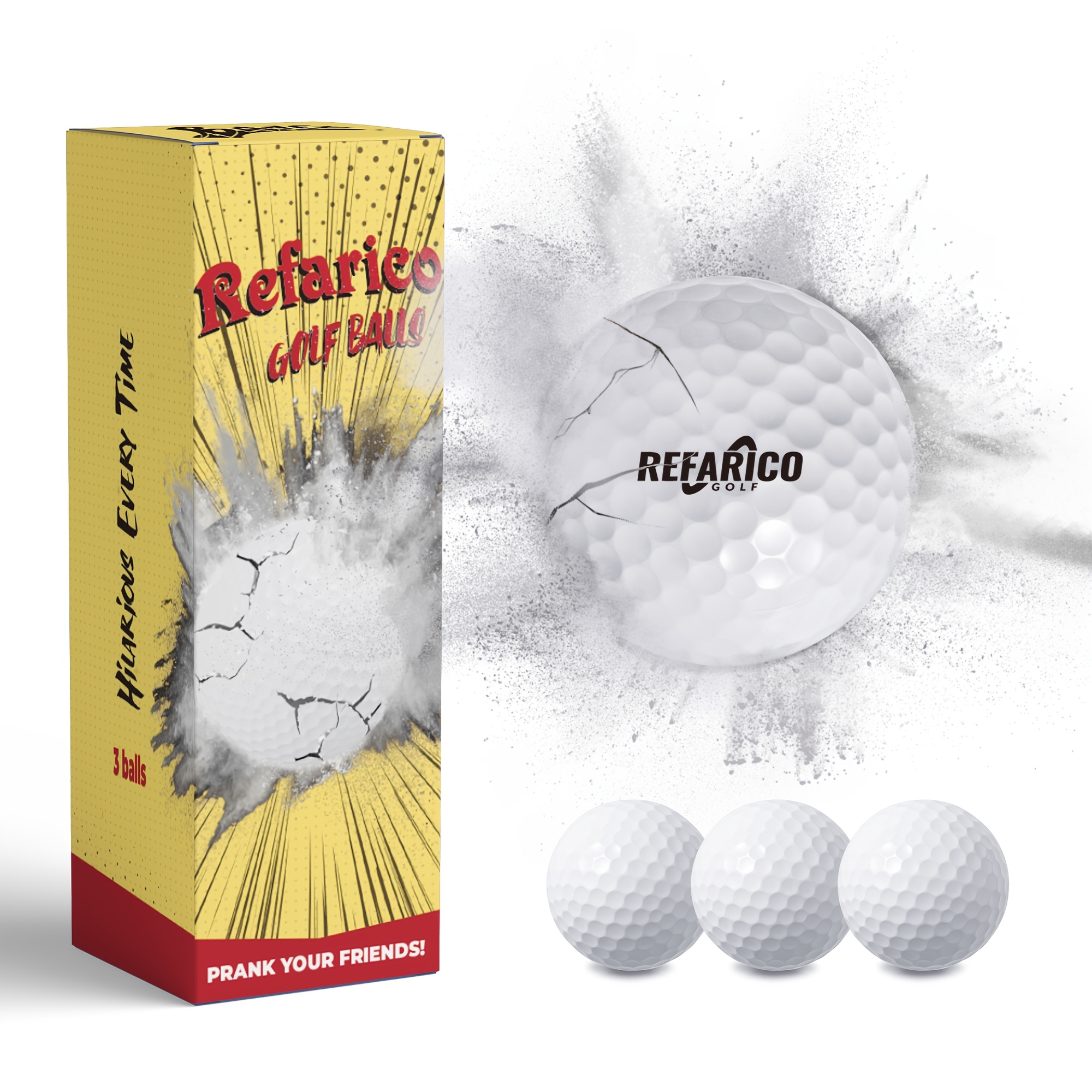 TEMU 3 Pack Exploding Golf Balls Suitable For Pranks, Funny Shocking Impact-activated Prank, Novelty Gag Gifts For Adults, Golf Parties, White