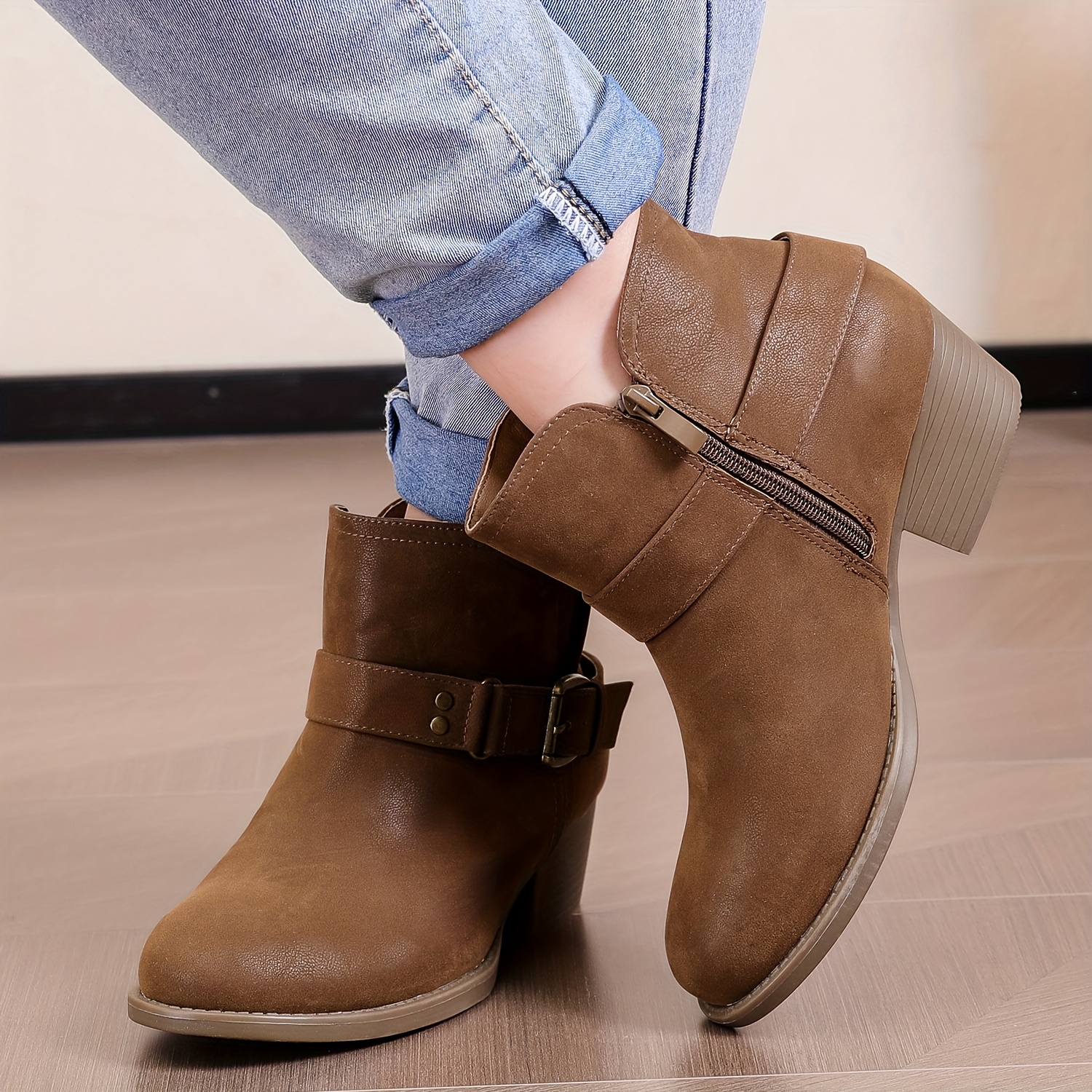 Heeled Boots Brown Booties Wide Width Lateral Heel Wedge Open Toe