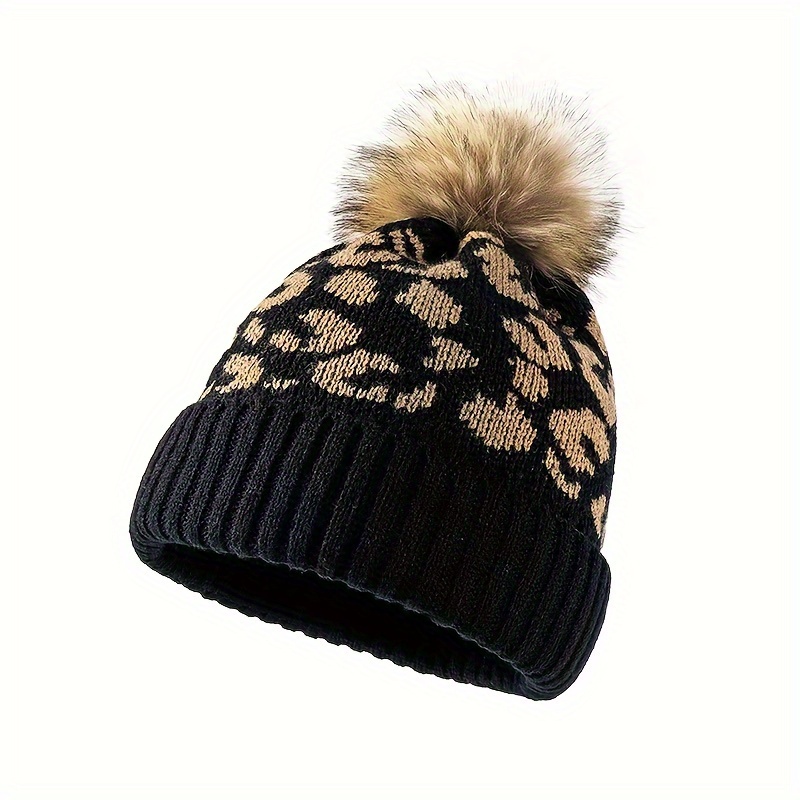 1pc Fashion Leopard Print Women's Hat For Winter Outdoor Travel Thick Soft Windproof And Warm Hat