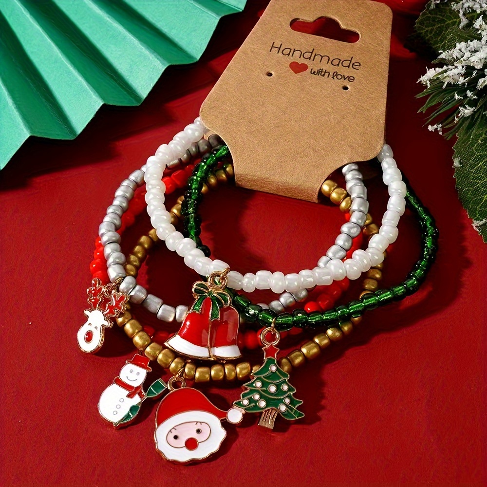 TEMU 5pcs Christmas Beaded Bracelet Set With Pendants - , For & Gifts, For Christmas