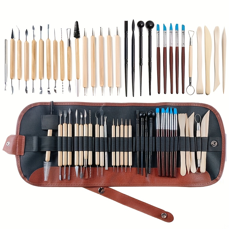 

30pcs Ceramic Crafting Tool Set With Indentation Stick, Silicone Pen, Soft Clay Carving Knife & Point Drill