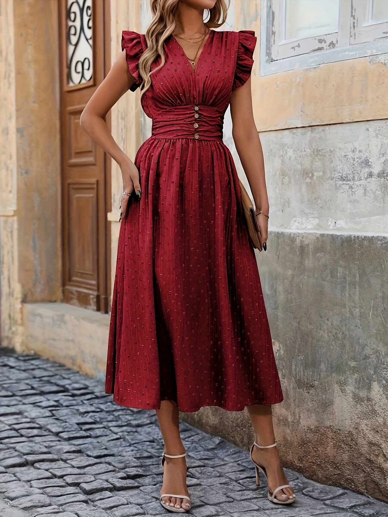 open lace back dress Rowena Floral Bishop Sleeve Smocked Midi Dress – roschic main image 1